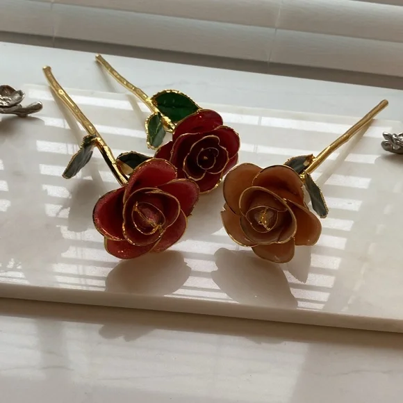 Gorgeous Steven Singer  24 Karen Gold dipped Roses🌹set of 3 Certified Real Gold🥀 - Picture 12 of 13